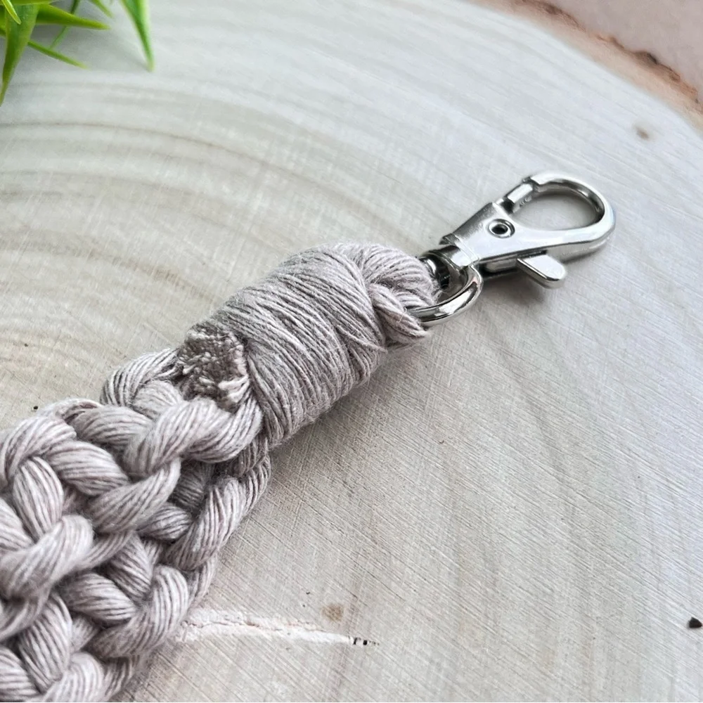 Boho Handcrafted Macrame Wristlet Latte color Keychain